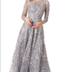llusion-neckline Applique Long Sleeves Embroidered Evening Gown by Lara